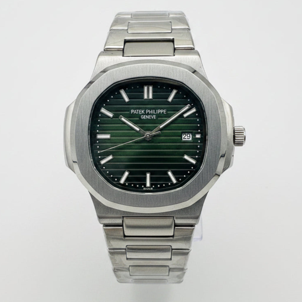 Nautilus Style Green Dial Semi-Automatic Stainless Steel Bracelet Watch