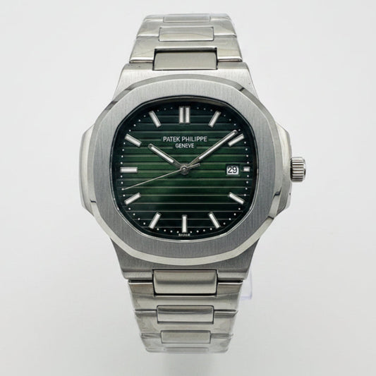 Nautilus Style Green Dial Semi-Automatic Stainless Steel Bracelet Watch