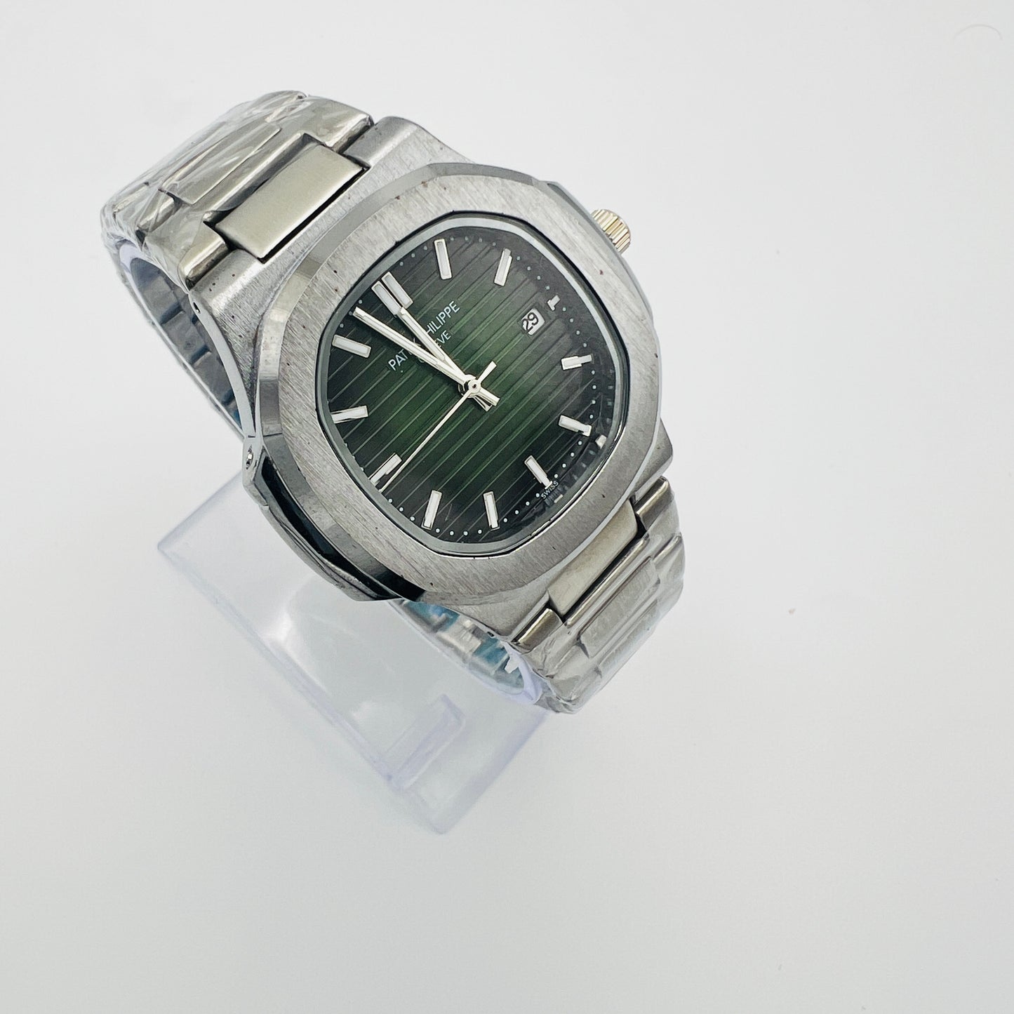 Nautilus Style Green Dial Semi-Automatic Stainless Steel Bracelet Watch