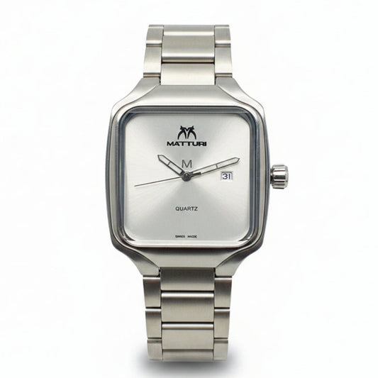 Square Silver Dial Date Display Quartz Stainless Steel Bracelet Watch