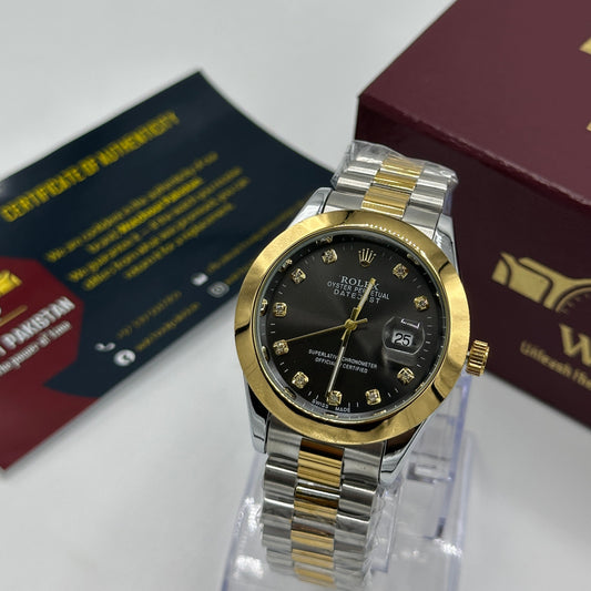 Black Dial Diamond Markers Two-Tone Bracelet Watch
