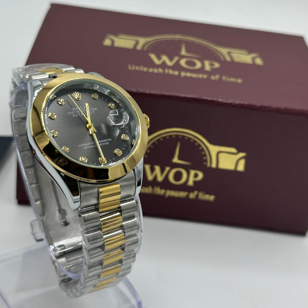 Black Dial Diamond Markers Two-Tone Bracelet Watch