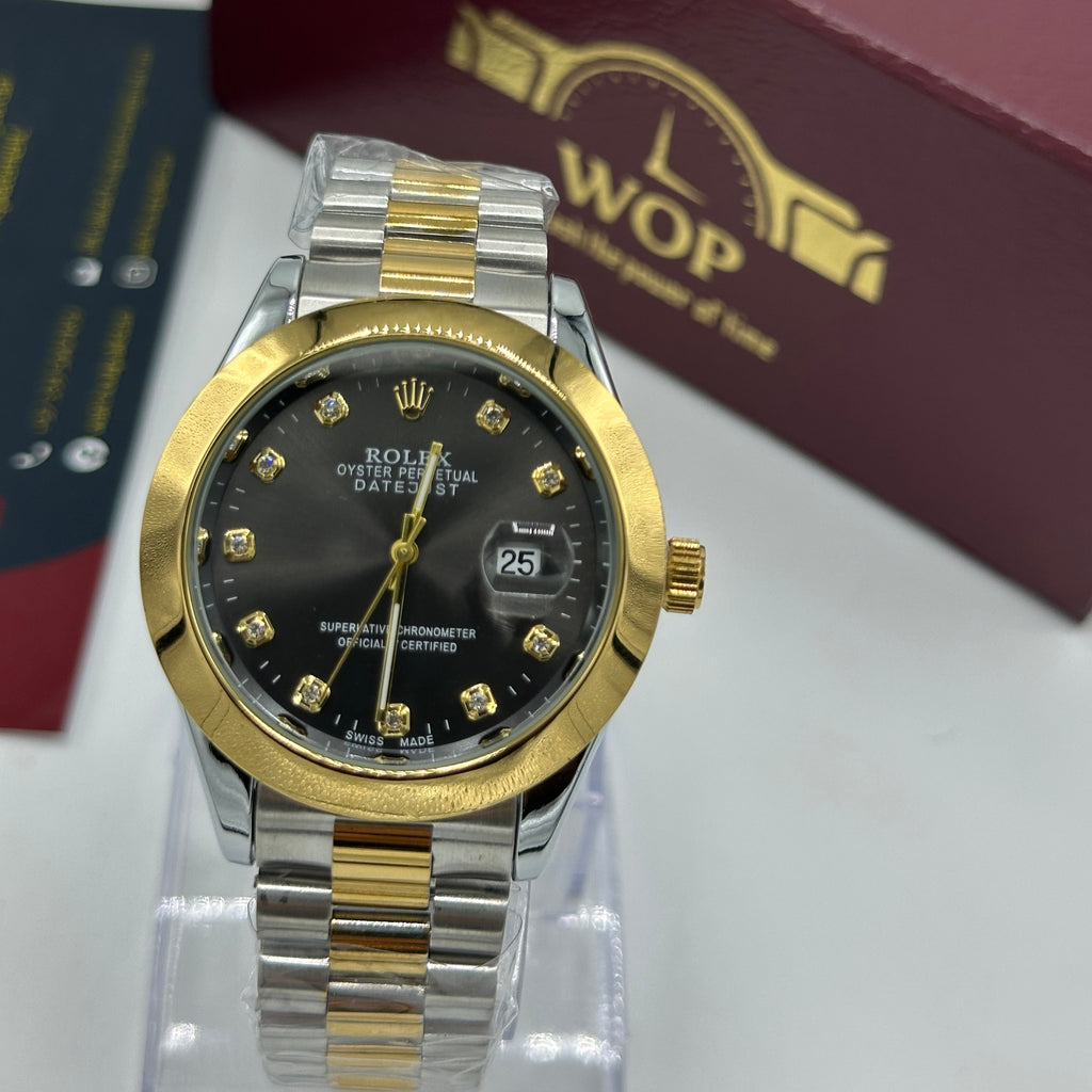 Black Dial Diamond Markers Two-Tone Bracelet Watch