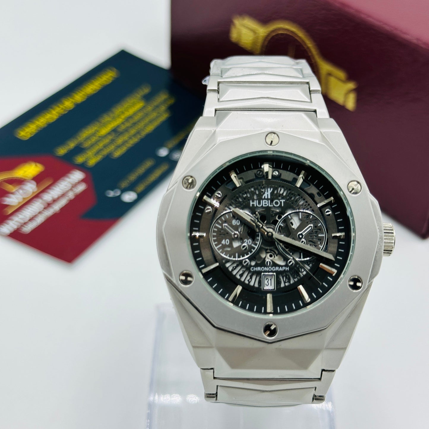 Hublot Chronograph Black Dial Stainless Steel Bracelet Watch