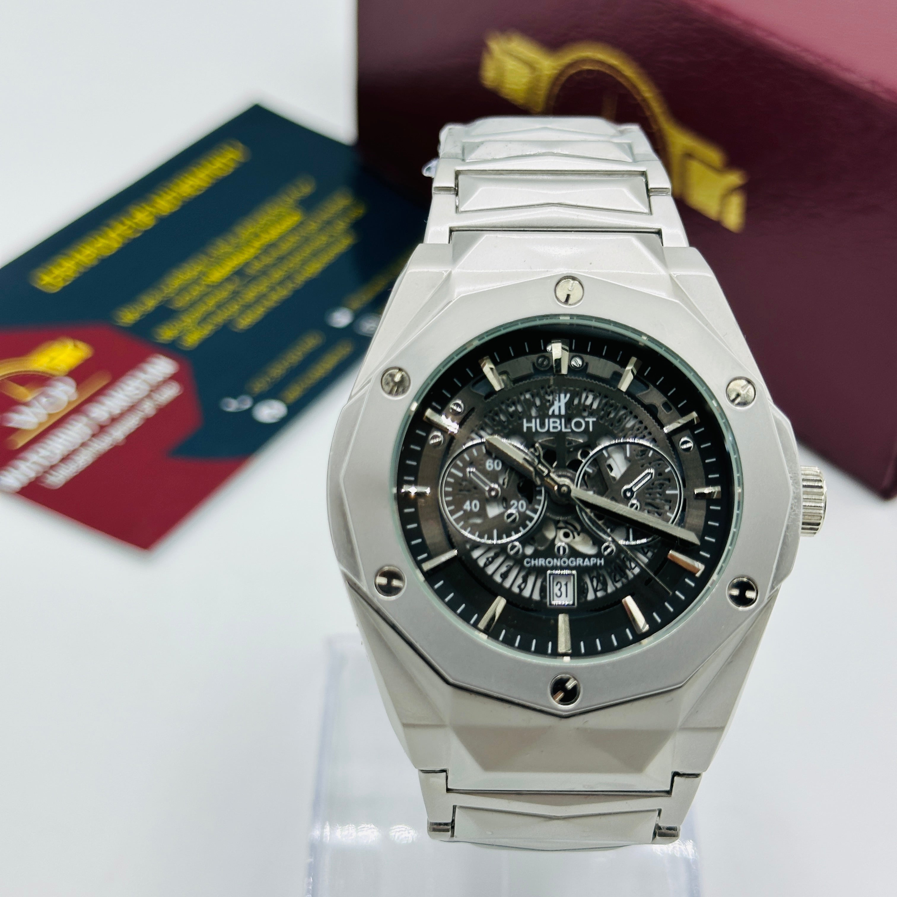 Hublot Chronograph Black Dial Stainless Steel Bracelet Watch