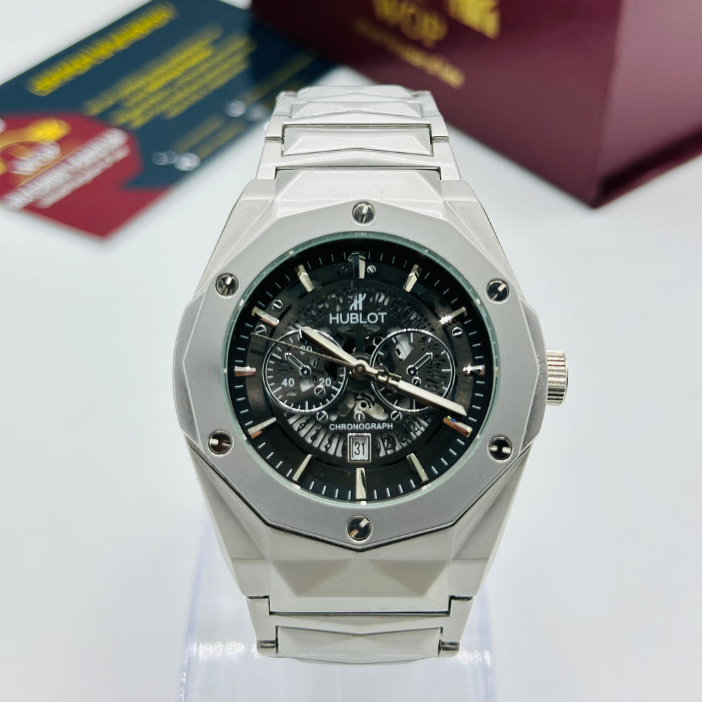 Hublot Chronograph Black Dial Stainless Steel Bracelet Watch