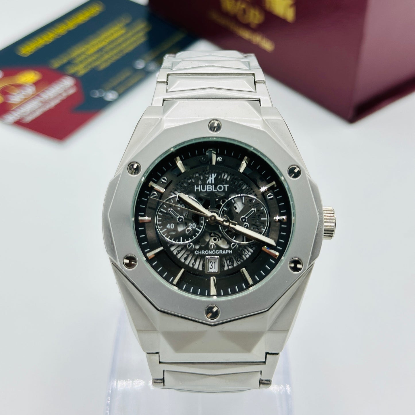 Hublot Chronograph Black Dial Stainless Steel Bracelet Watch