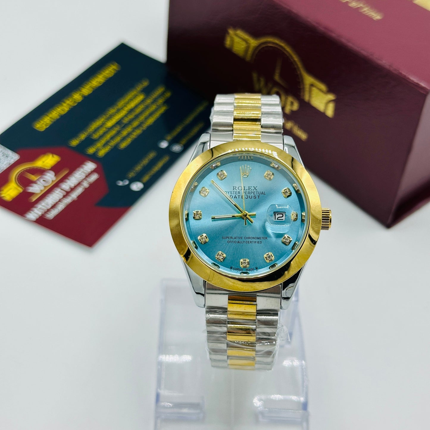 Ice Blue Dial Diamond Markers Two-Tone Bracelet Watch