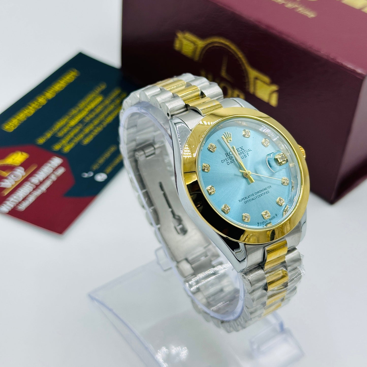 Ice Blue Dial Diamond Markers Two-Tone Bracelet Watch