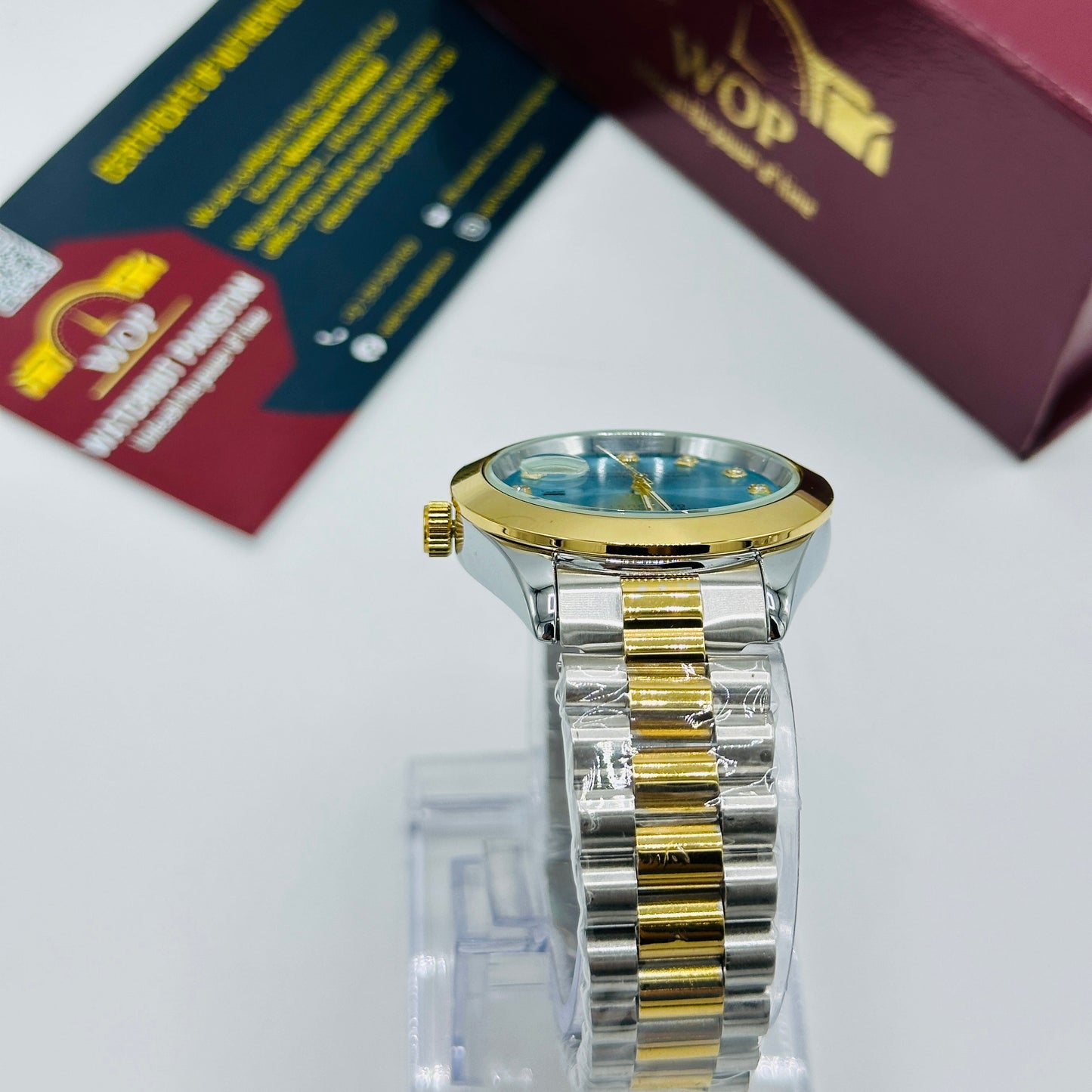 Ice Blue Dial Diamond Markers Two-Tone Bracelet Watch
