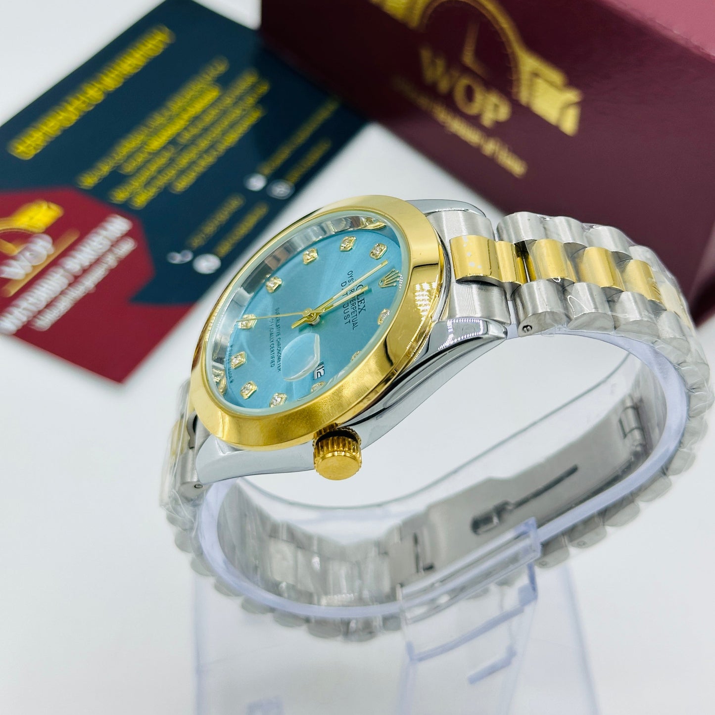 Ice Blue Dial Diamond Markers Two-Tone Bracelet Watch