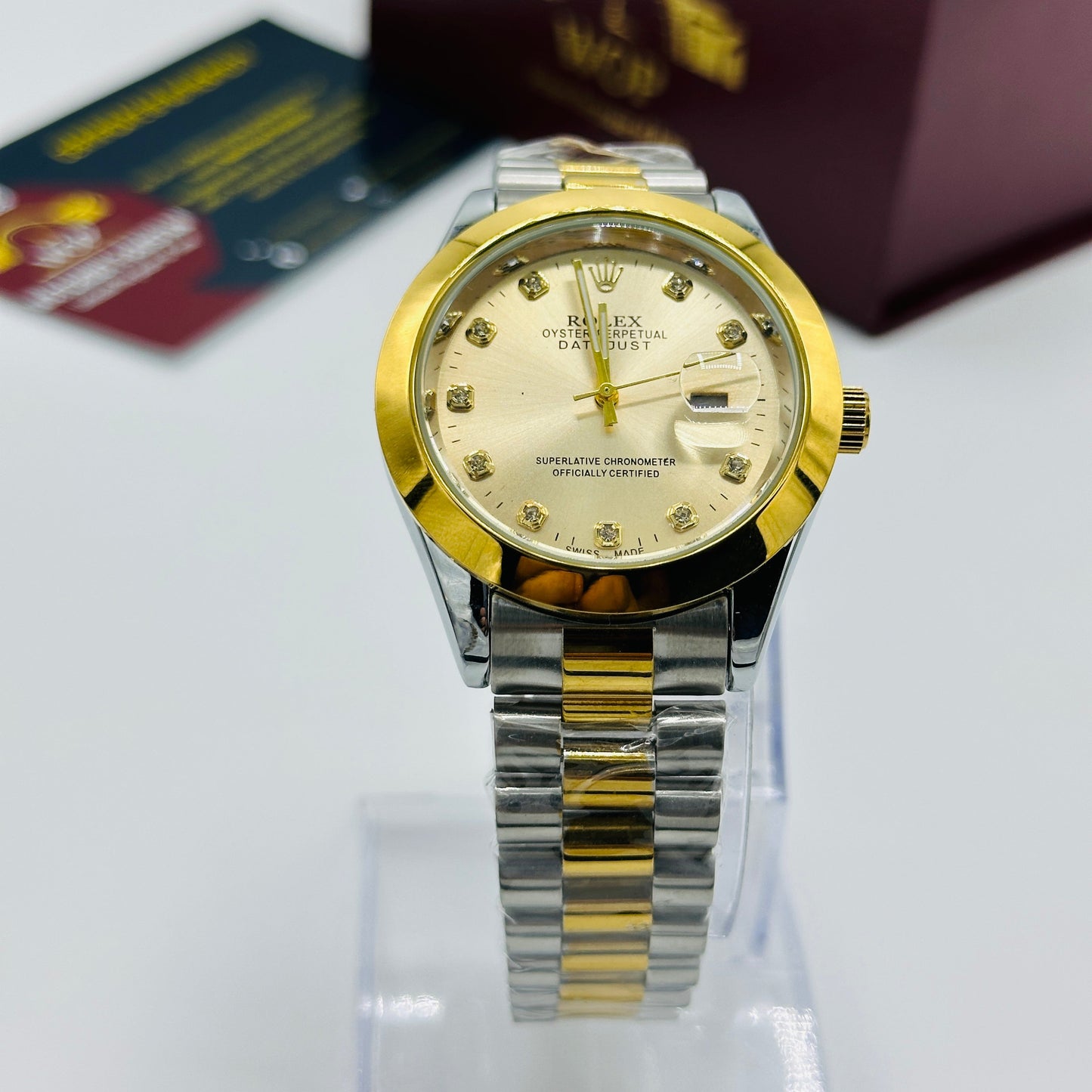 Champagne Dial Diamond Markers Two-Tone Bracelet Watch