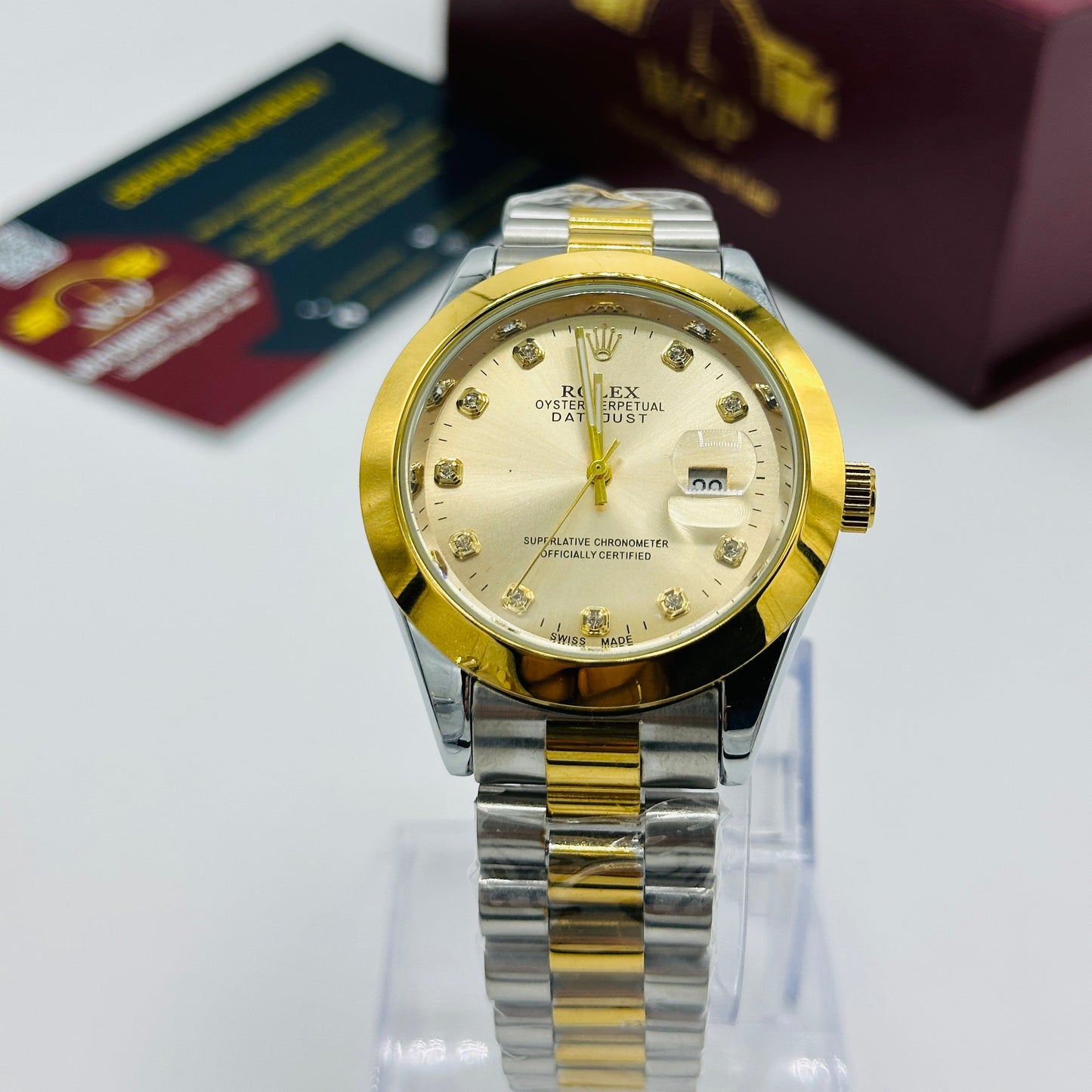 Champagne Dial Diamond Markers Two-Tone Bracelet Watch