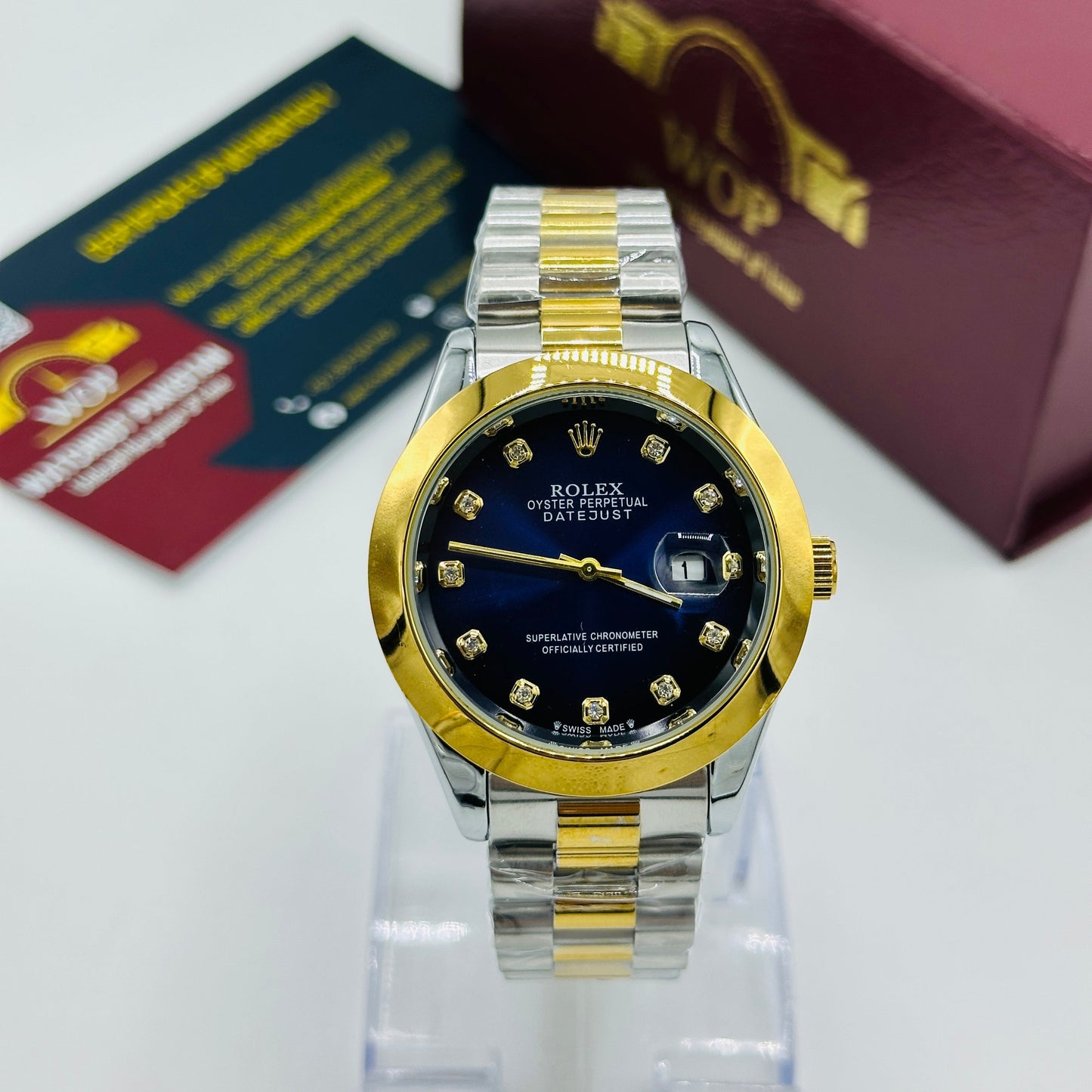 Blue Dial Diamond Markers Two-Tone Bracelet Watch