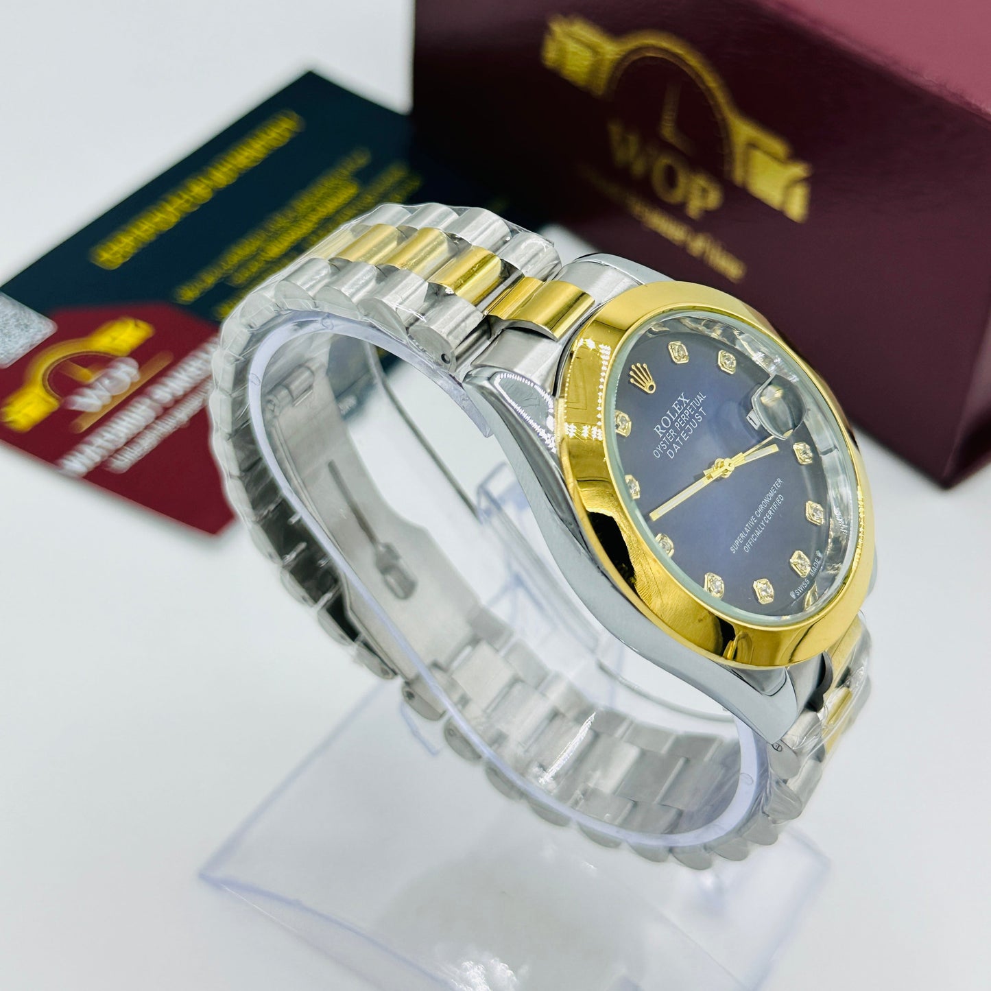 Blue Dial Diamond Markers Two-Tone Bracelet Watch