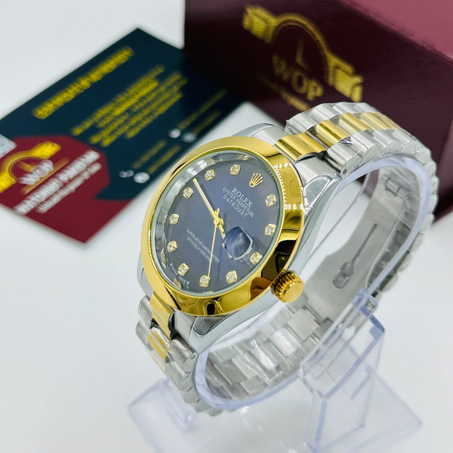 Blue Dial Diamond Markers Two-Tone Bracelet Watch