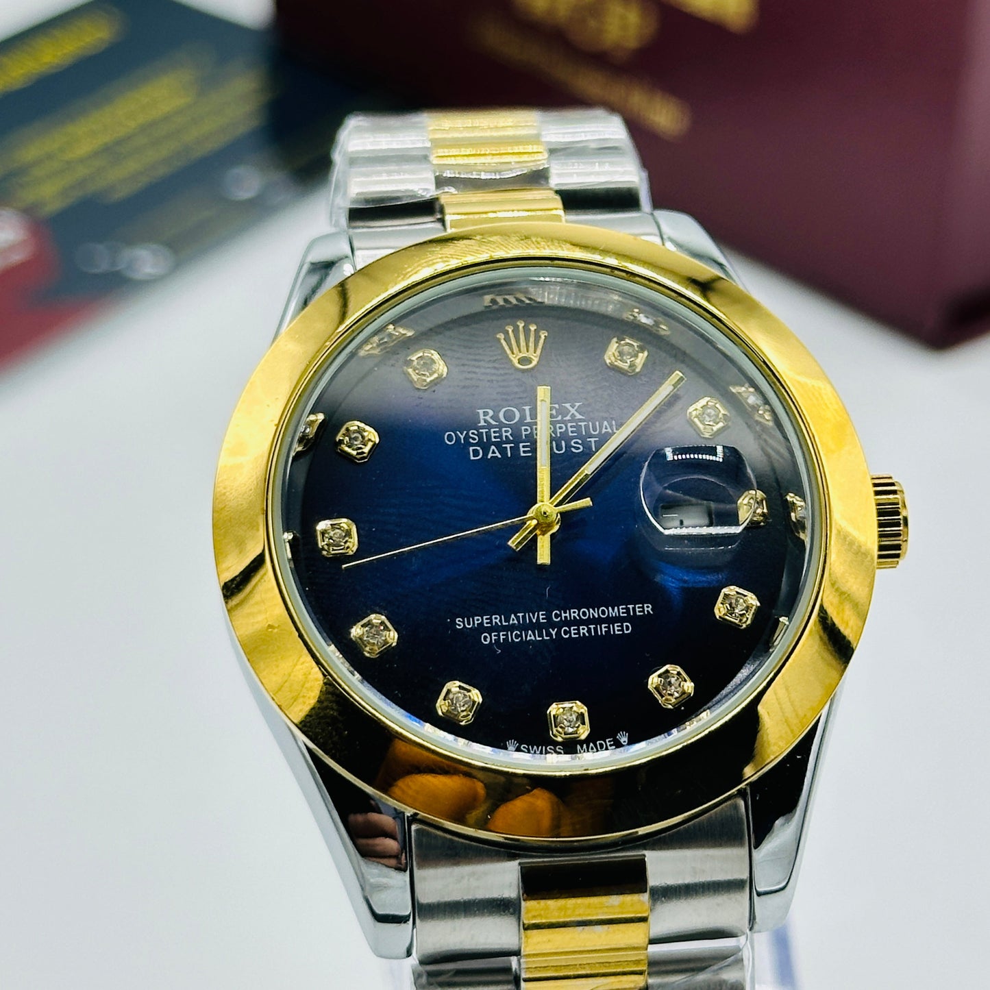 Blue Dial Diamond Markers Two-Tone Bracelet Watch