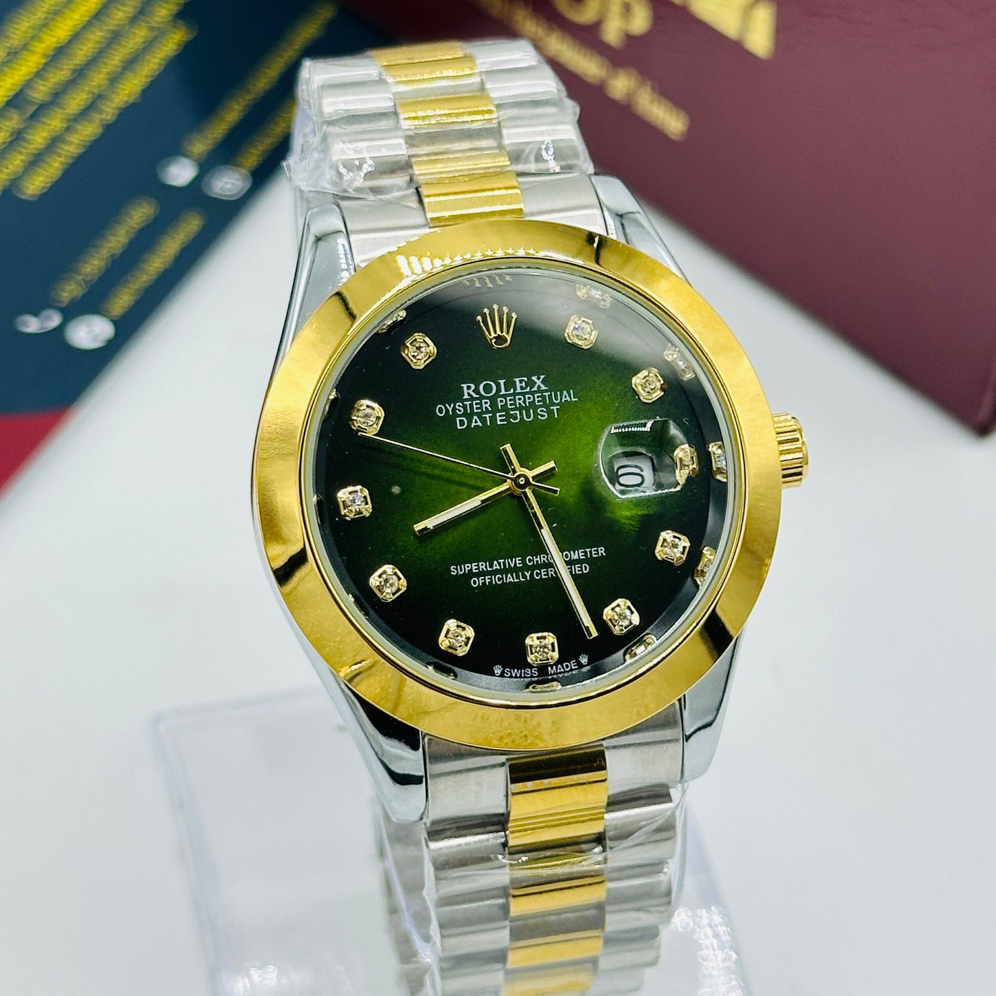 Green Dial Diamond Markers Two-Tone Bracelet Watch