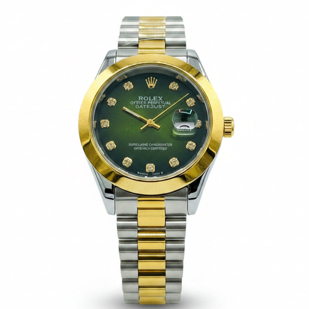 Green Dial Diamond Markers Two-Tone Bracelet Watch
