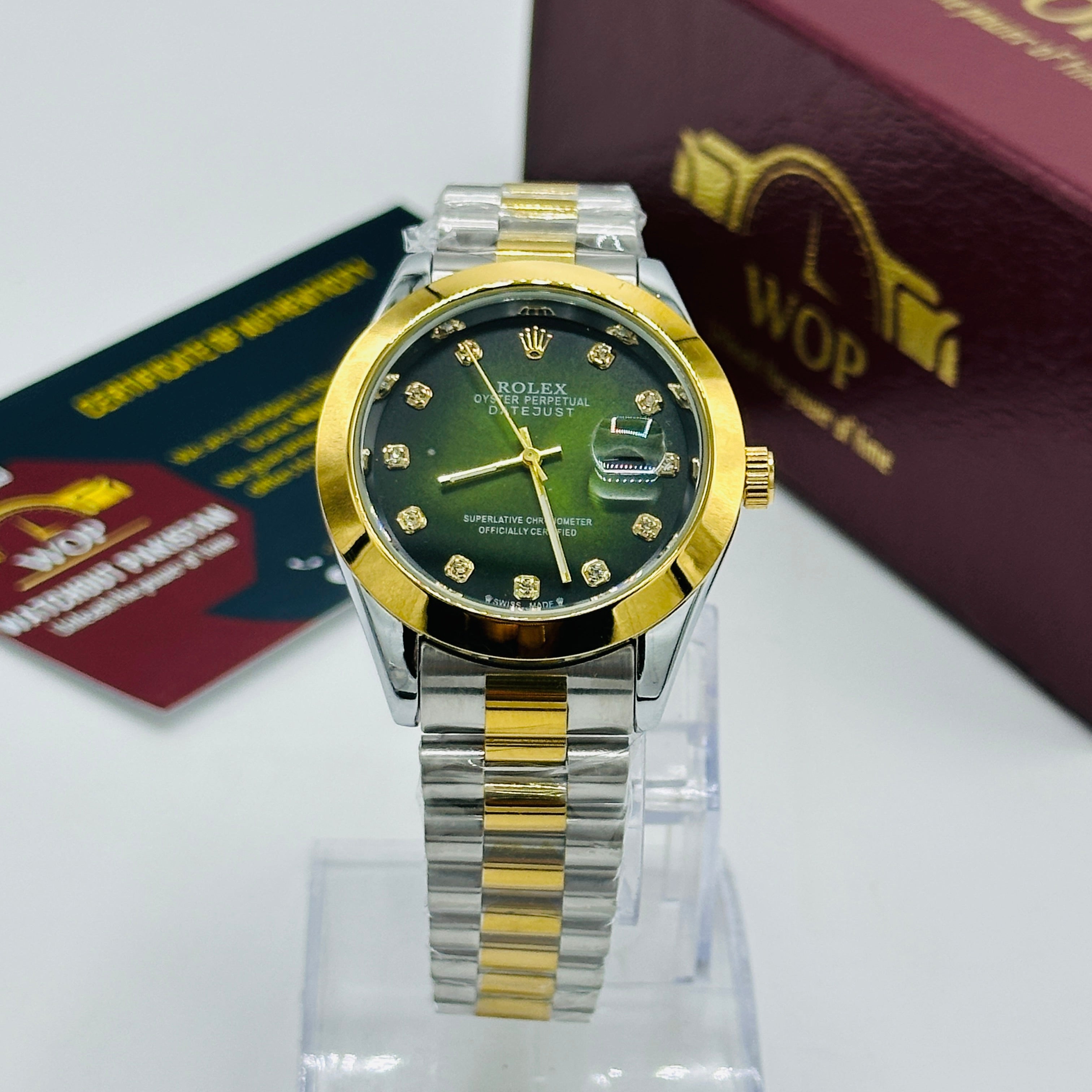 Green Dial Diamond Markers Two-Tone Bracelet Watch