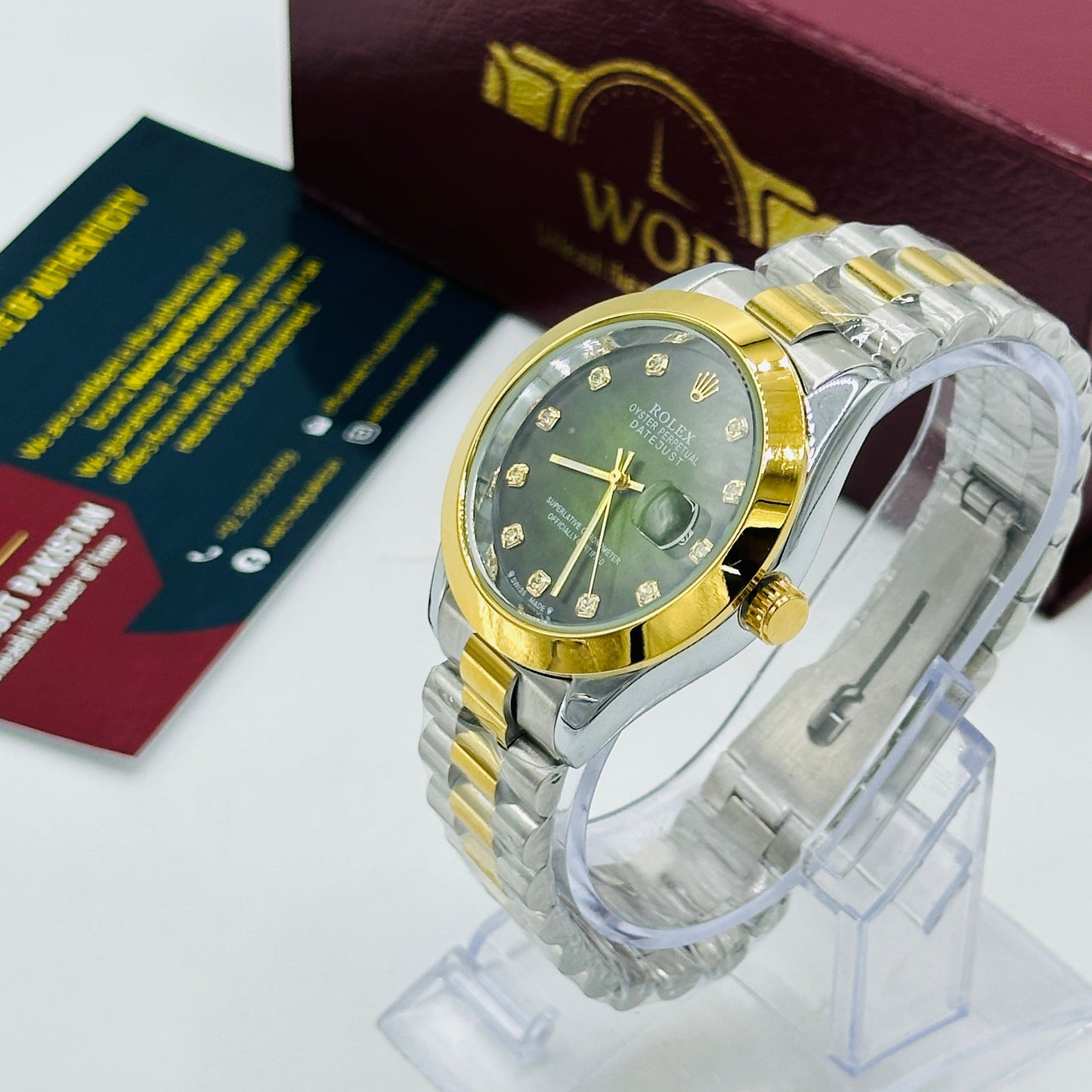 Green Dial Diamond Markers Two-Tone Bracelet Watch