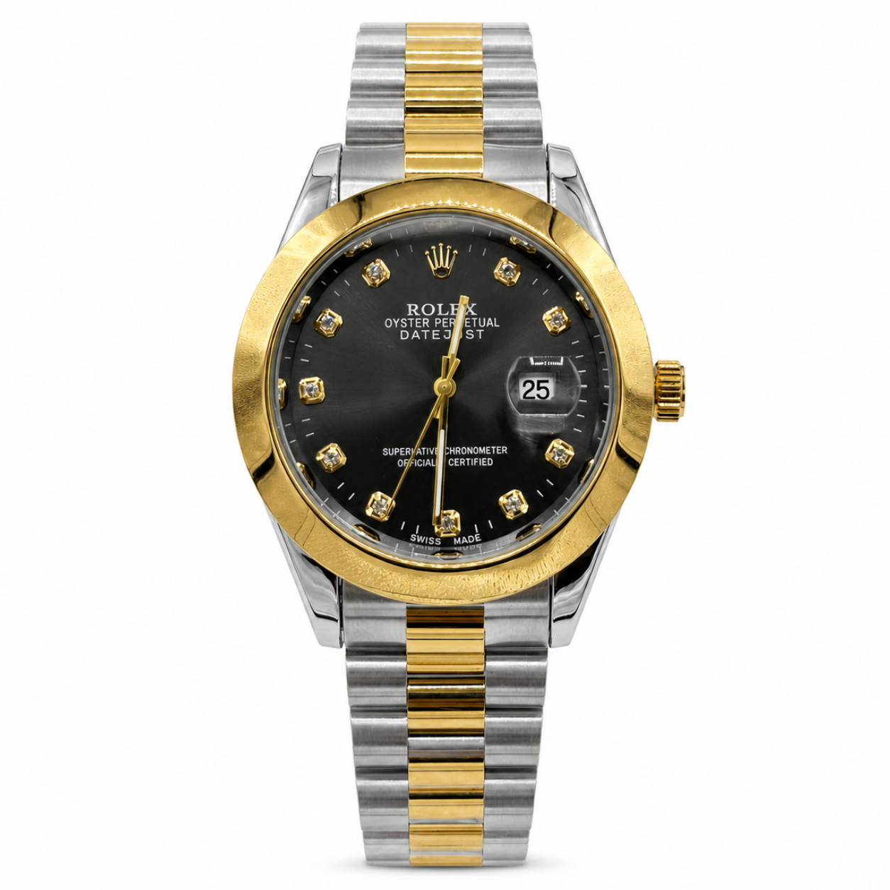 Black Dial Diamond Markers Two-Tone Bracelet Watch