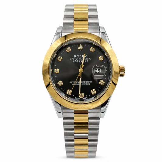 Black Dial Diamond Markers Two-Tone Bracelet Watch