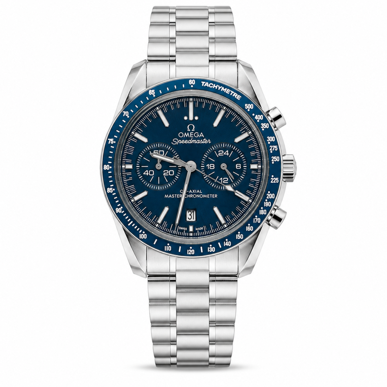 Speedmaster Style Blue Dial Blue Bezel Chronograph Stainless Steel Bracelet Watch