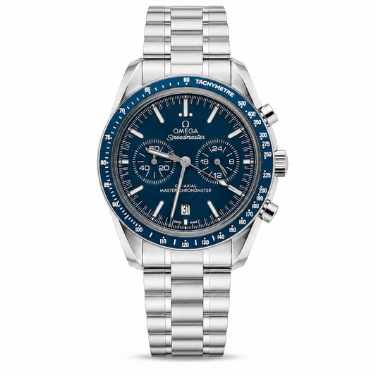 Speedmaster Style Blue Dial Blue Bezel Chronograph Stainless Steel Bracelet Watch