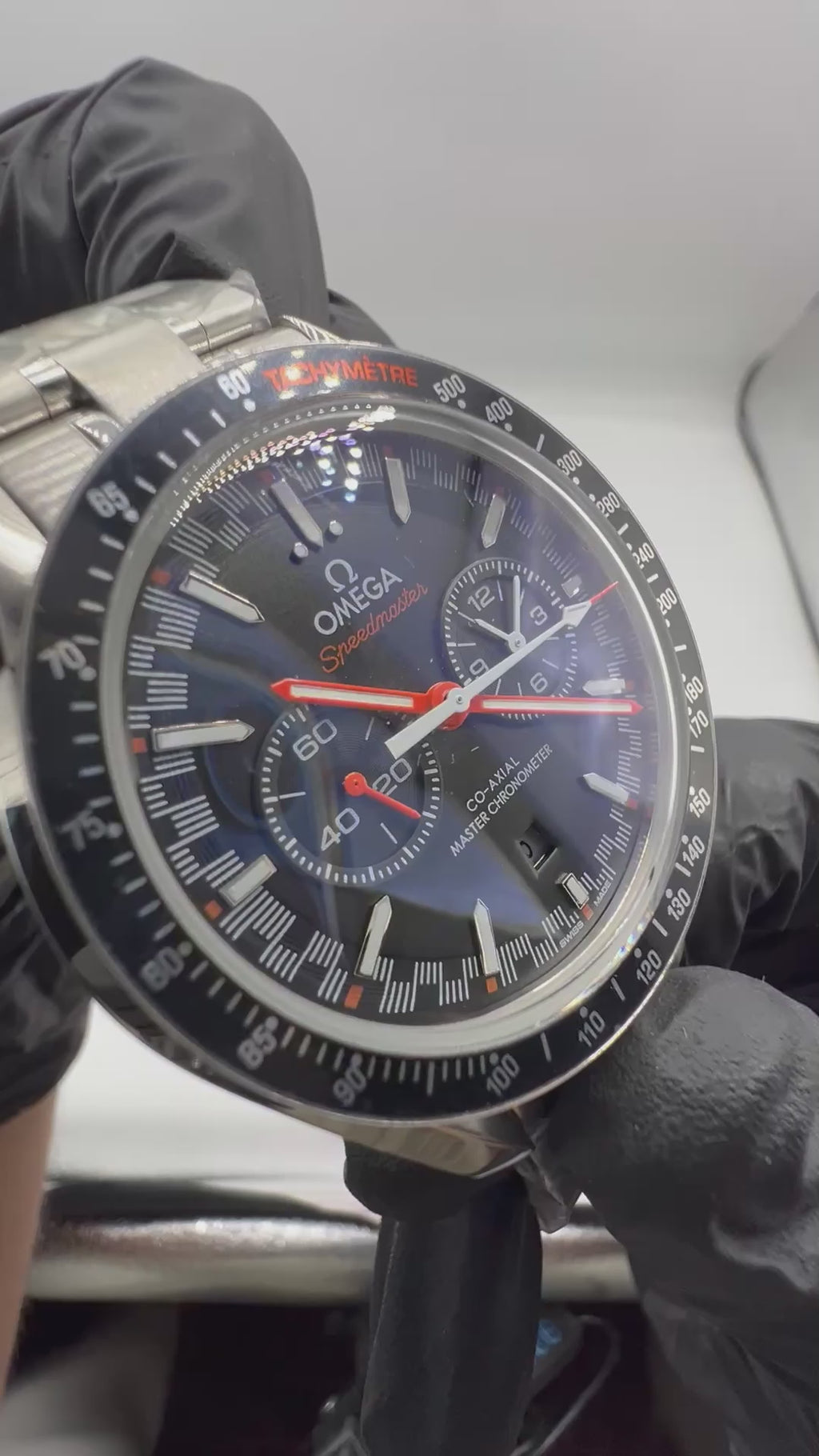 Racing Chronograph Black Dial Tachymeter Stainless Steel Bracelet Watch